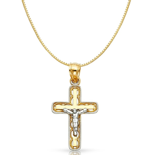 Details about 14K Two Tone Gold Religious Crucifix Charm Pendant For Necklace or Chain Details about 14K Two Tone Gold Religious Crucifix Charm Pendant For Necklace or Chain